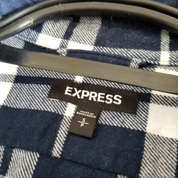 Express White and Blue Plaid Flannel - Picture 2 of 5